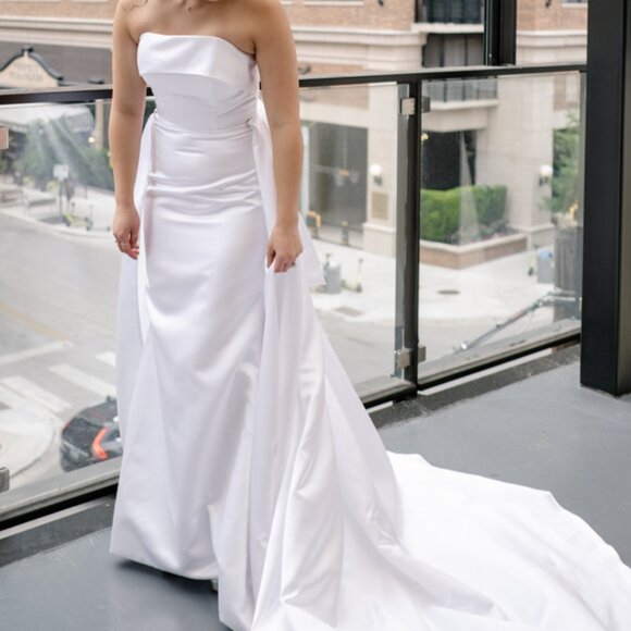 Elegant Satin Mermaid Wedding Dress With Detachable Bow and Train - Picture 3 of 15